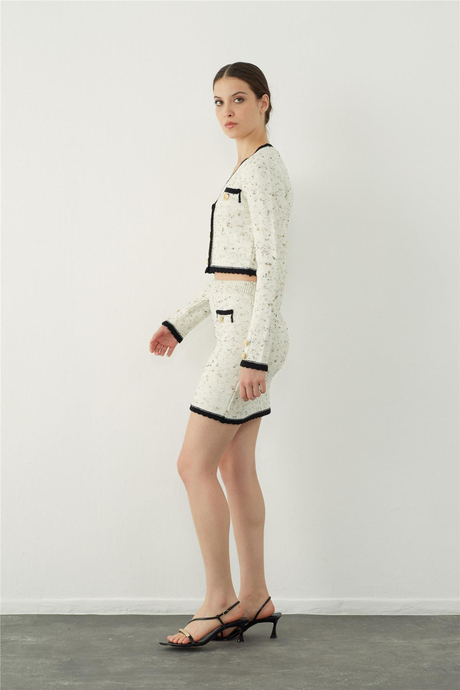 Siyah-Ekru Chanel Mini Triko Etek