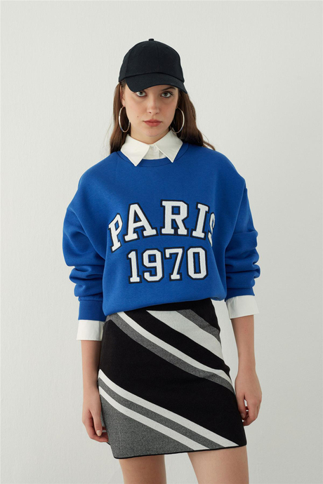 Siyah-Ekru Çizgili Mini Triko Etek