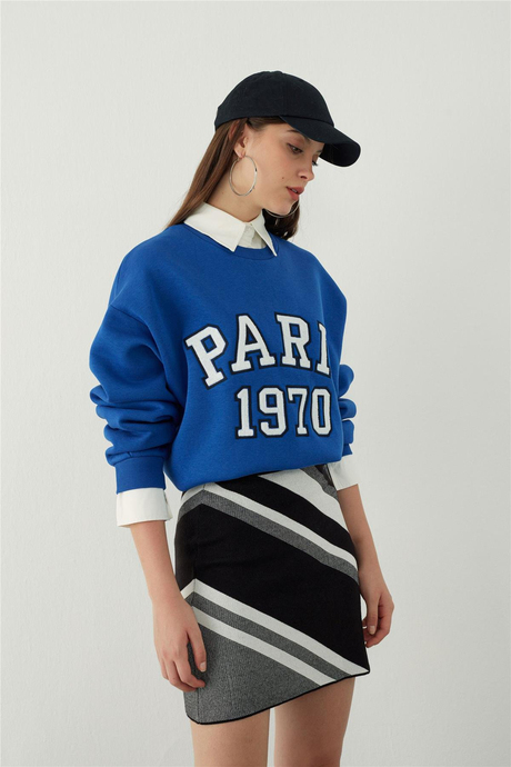 Siyah-Ekru Çizgili Mini Triko Etek