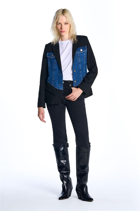 Siyah Jean Detaylı Blazer
