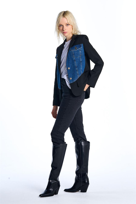 Siyah Jean Detaylı Blazer