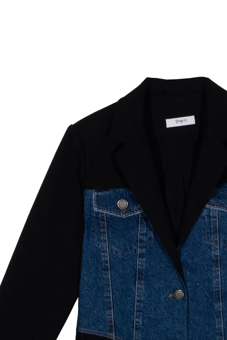 Siyah Jean Detaylı Blazer