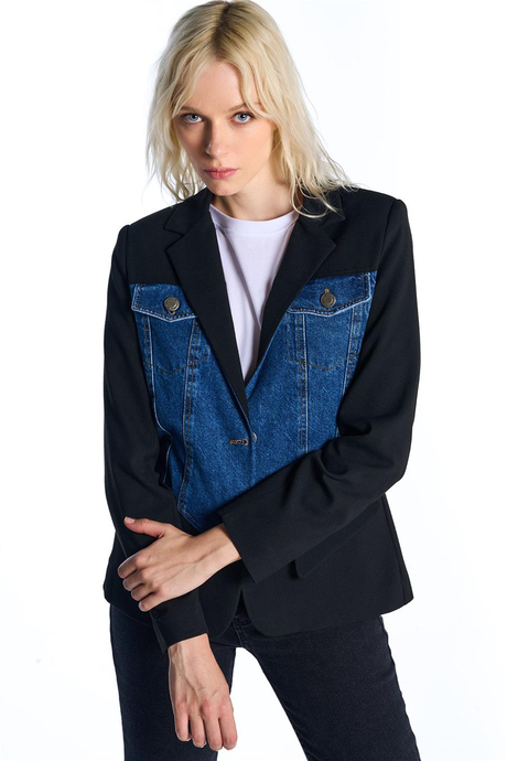 Siyah Jean Detaylı Blazer