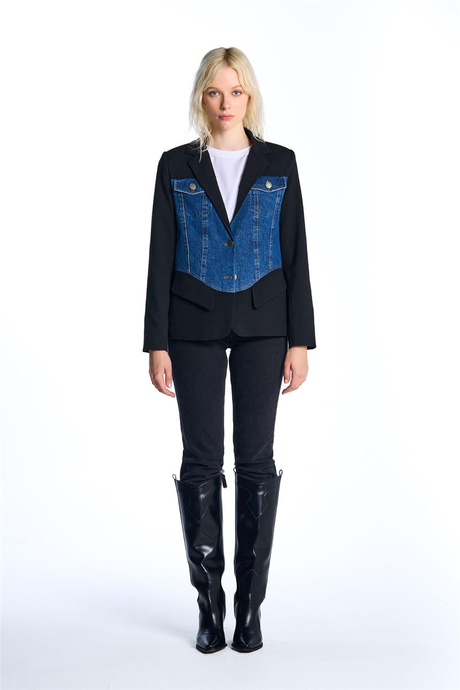 Siyah Jean Detaylı Blazer
