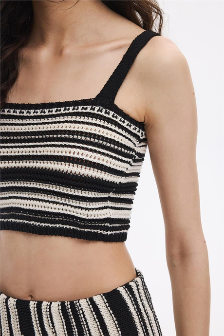 Siyah Kontrast Triko Crop