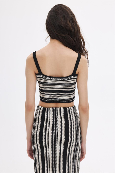 Siyah Kontrast Triko Crop