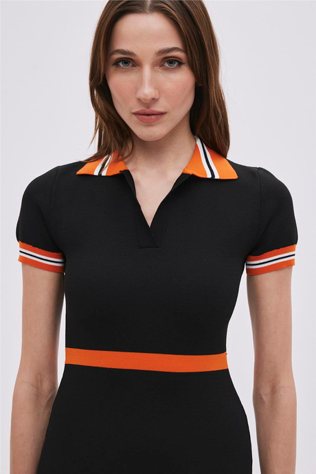 Siyah Polo Yaka Triko Elbise