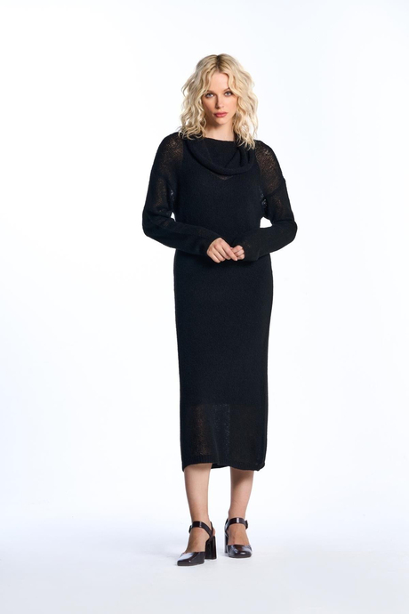 Siyah Transparan Triko Elbise