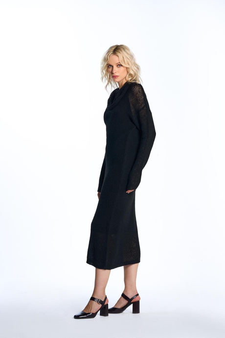 Siyah Transparan Triko Elbise