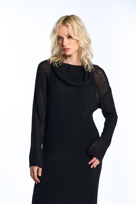 Siyah Transparan Triko Elbise