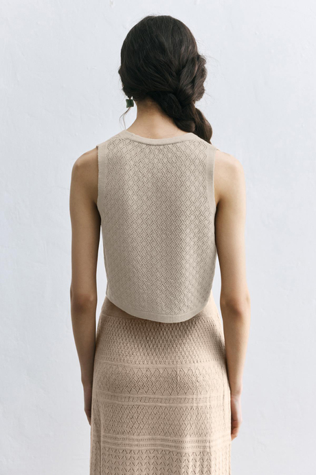 Taş Ajurlu Triko Yelek