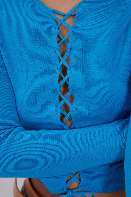 Turkuaz Detaylı Uzun Kollu Triko Kazak SWK4507TUR 