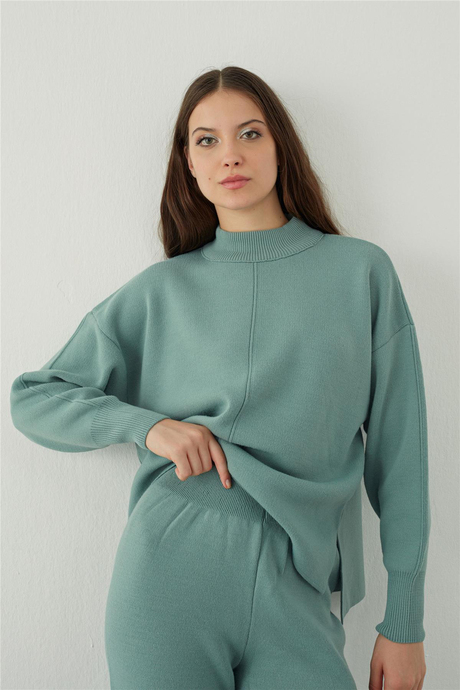 Yeşil Basic Kazak Pantolon Triko Takım