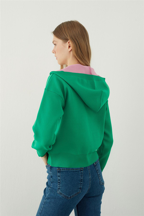 Green  Hooded Zipper Sweatshirt SWC4684YE