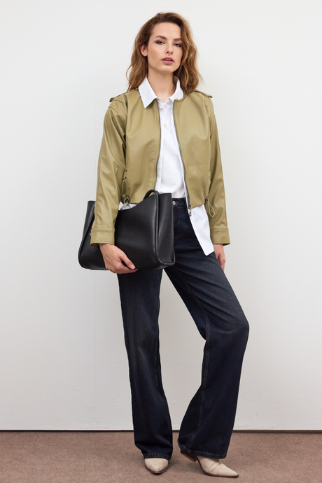 Yeşil Oversize Deri Ceket