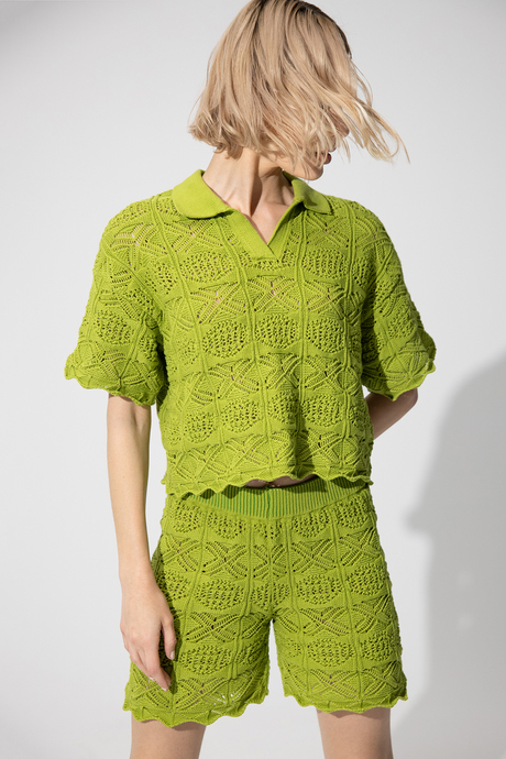 Yeşil Polo Yaka Kazak Şort Triko Takım SWTK4634-35YE