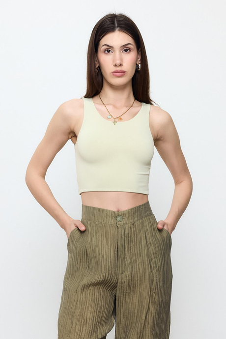 Yeşil Slimfit Crop Top Bluz