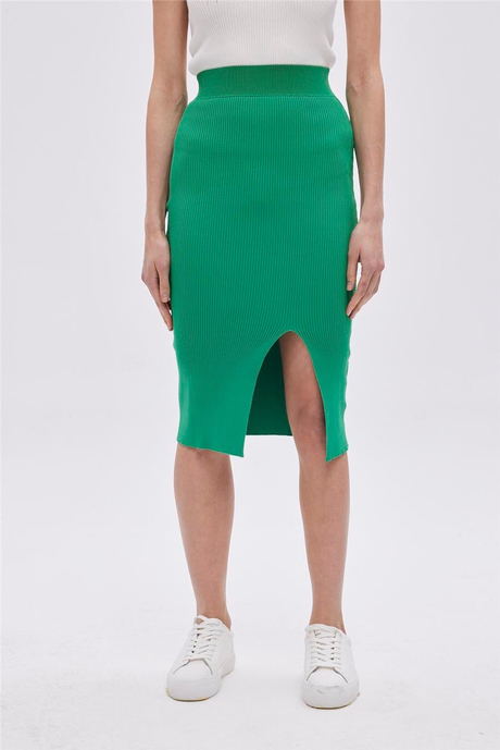 Green  Slit Midi knit Skirt SWS4649YE