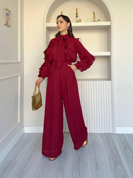 ALA FIRFIRLI ŞİFON TAKIM Bordo