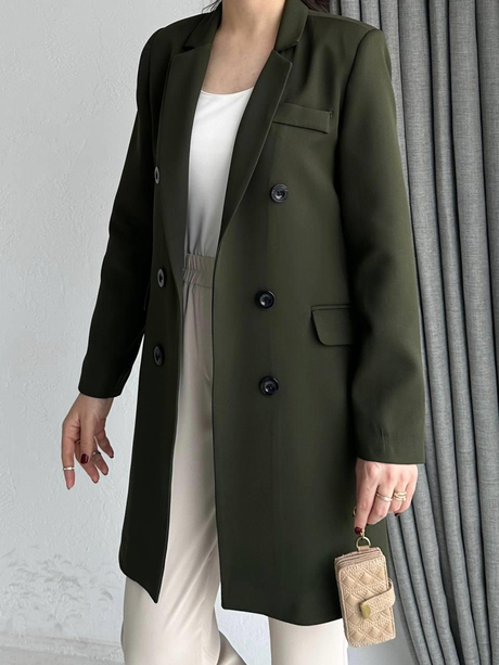 Altı Düğmeli Blazer Ceket Haki