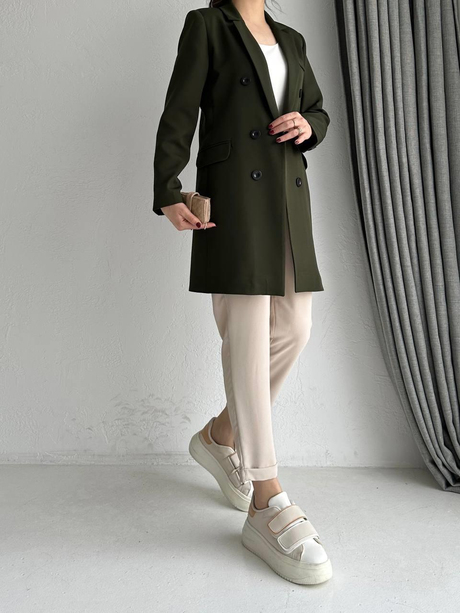 Altı Düğmeli Blazer Ceket Haki