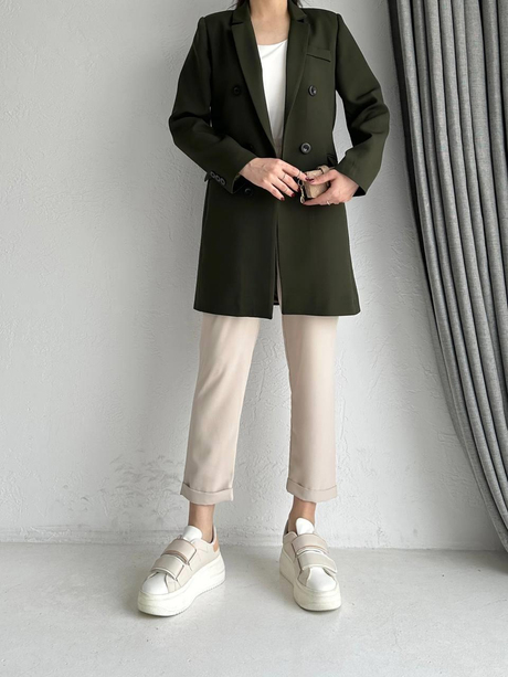 Altı Düğmeli Blazer Ceket Haki