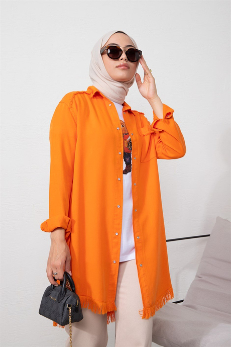 Altı Püsküllü Kot Tunik Oranj