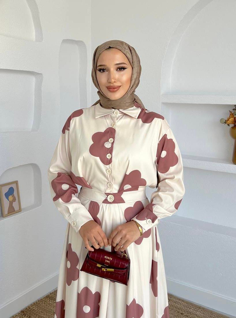 Alya Desenli Elbise Kahverengi