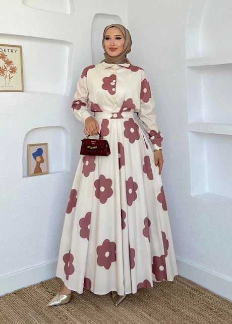 Alya Desenli Elbise Kahverengi