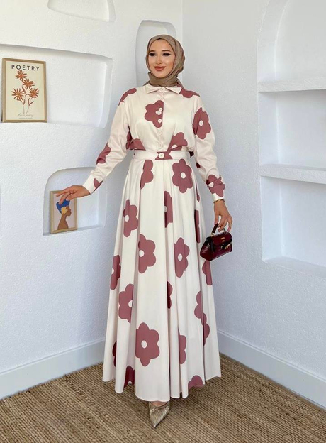 Alya Desenli Elbise Kahverengi