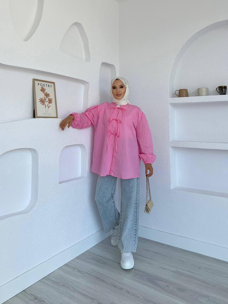 Bağcık Detaylı Gömlek Pembe