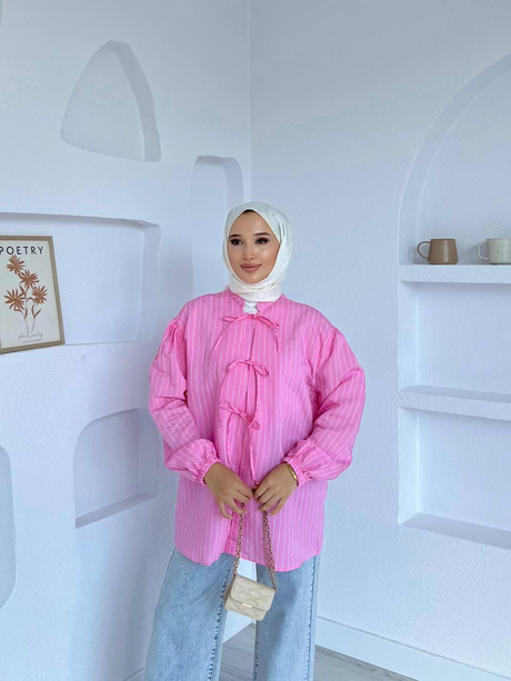 Bağcık Detaylı Gömlek Pembe