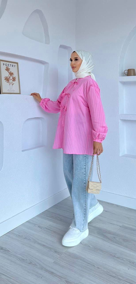 Bağcık Detaylı Gömlek Pembe