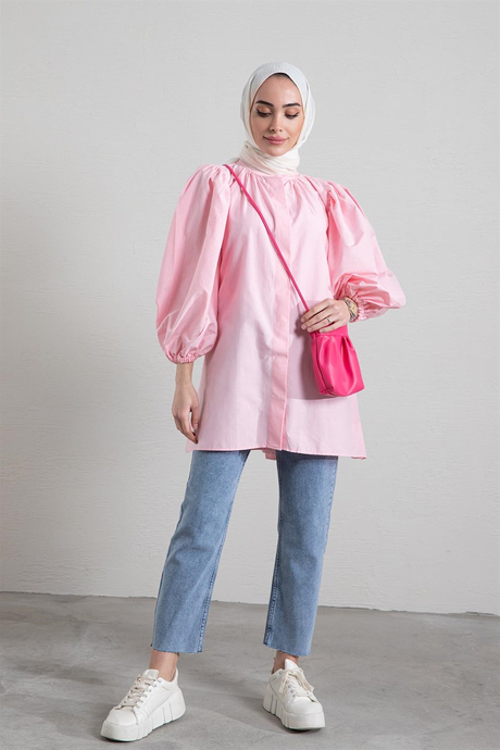 Balon Kol Tunik Pembe