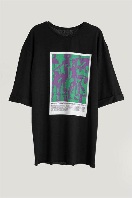 Baskılı Yırtmaçlı T-Shirt