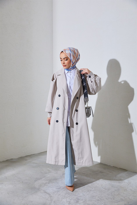 İndirimli Tesettür Giyim Modelleri | Moda Ala ile Şıklık Seninle | Bel Bağlamalı Trenç TaşBel Bağlamalı Trenç Taş