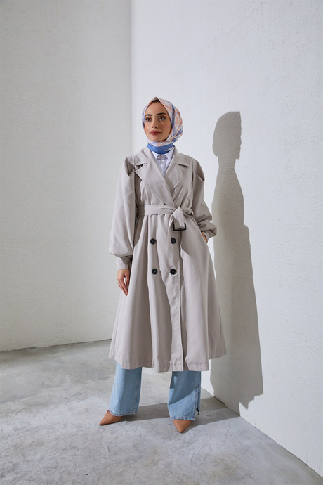 İndirimli Tesettür Giyim Modelleri | Moda Ala ile Şıklık Seninle | Bel Bağlamalı Trenç TaşBel Bağlamalı Trenç Taş