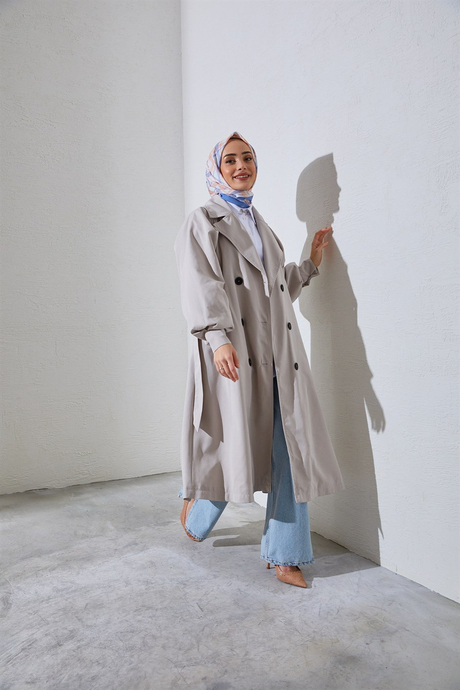 İndirimli Tesettür Giyim Modelleri | Moda Ala ile Şıklık Seninle | Bel Bağlamalı Trenç TaşBel Bağlamalı Trenç Taş
