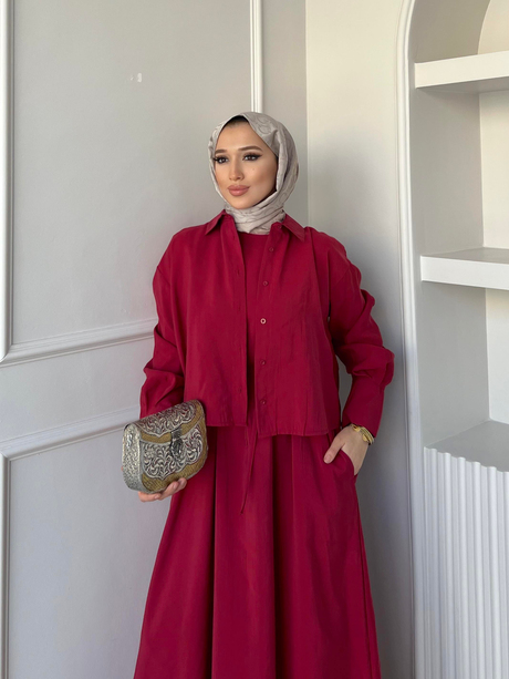 Beli Kuşaklı İkili Takım Bordo