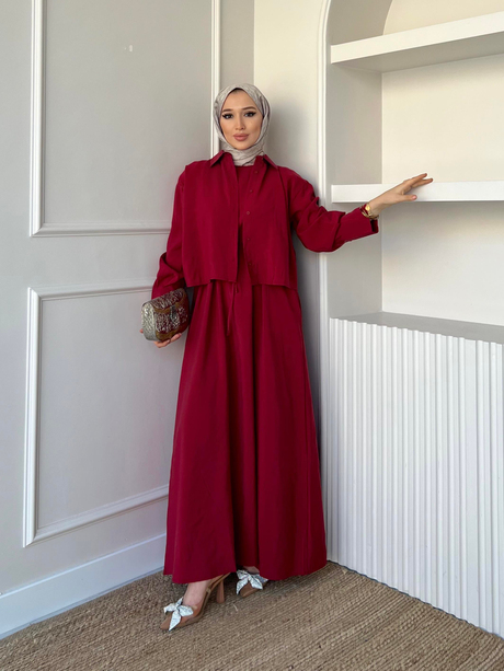 Beli Kuşaklı İkili Takım Bordo