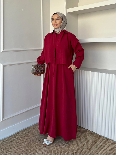 Beli Kuşaklı İkili Takım Bordo