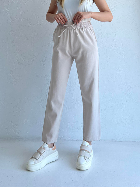 Beli Lastikli Gabardin Pantolon Taş - Moda AlaBeli Lastikli Gabardin Pantolon Taş