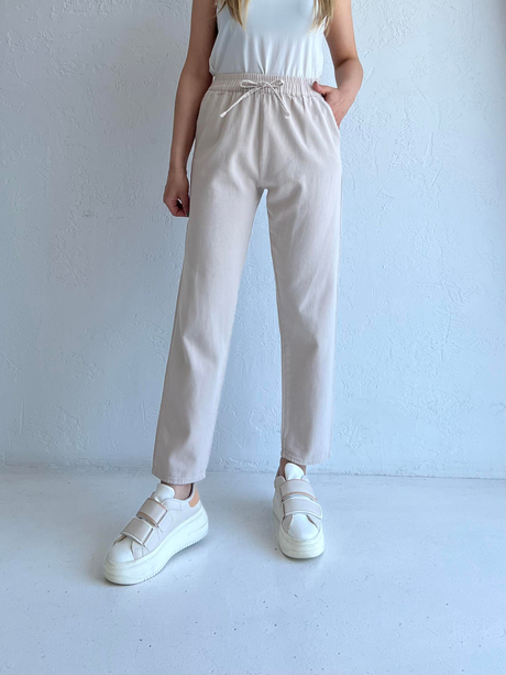 Beli Lastikli Gabardin Pantolon Taş - Moda AlaBeli Lastikli Gabardin Pantolon Taş