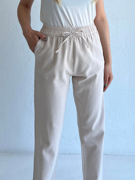 Beli Lastikli Gabardin Pantolon Taş - Moda AlaBeli Lastikli Gabardin Pantolon Taş