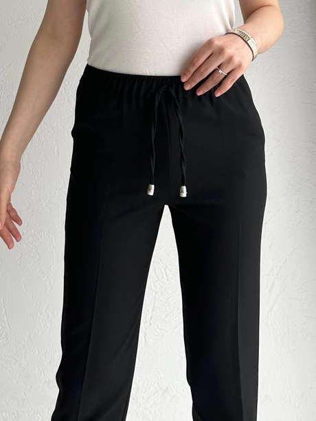 Beli Lastikli Ve İpli Pantolon Siyah