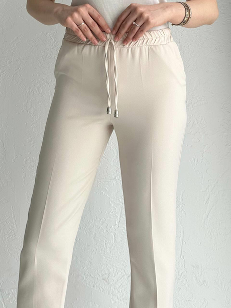 Beli Lastikli Ve İpli Pantolon Taş