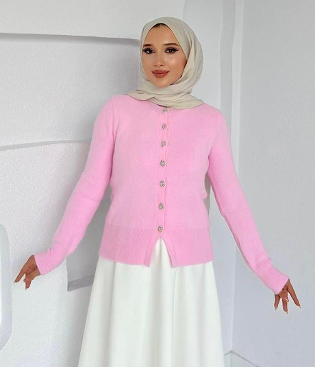 Bisiklet Yaka İnci Düğmeli Hırka Pembe