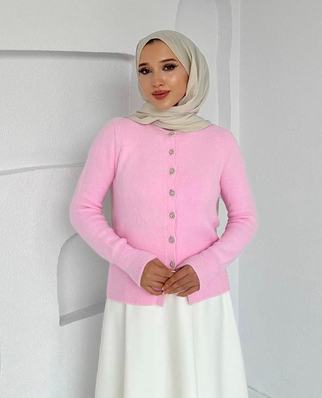 Bisiklet Yaka İnci Düğmeli Hırka Pembe