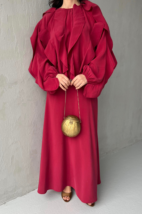Bluzu Fırfırlı Takım Bordo