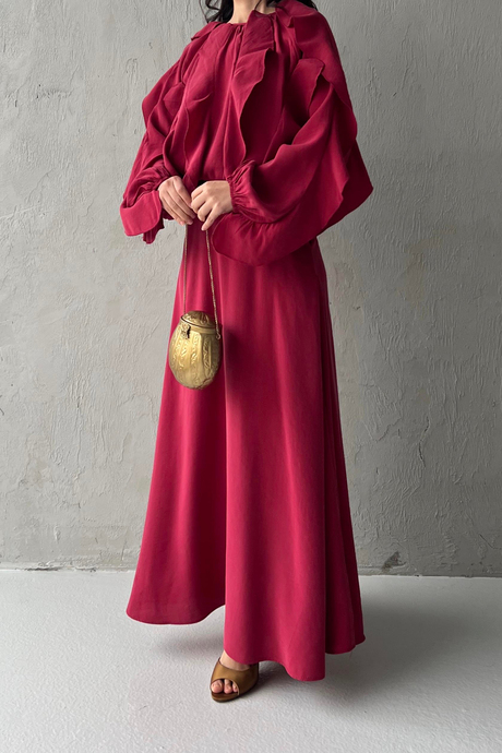 Bluzu Fırfırlı Takım Bordo